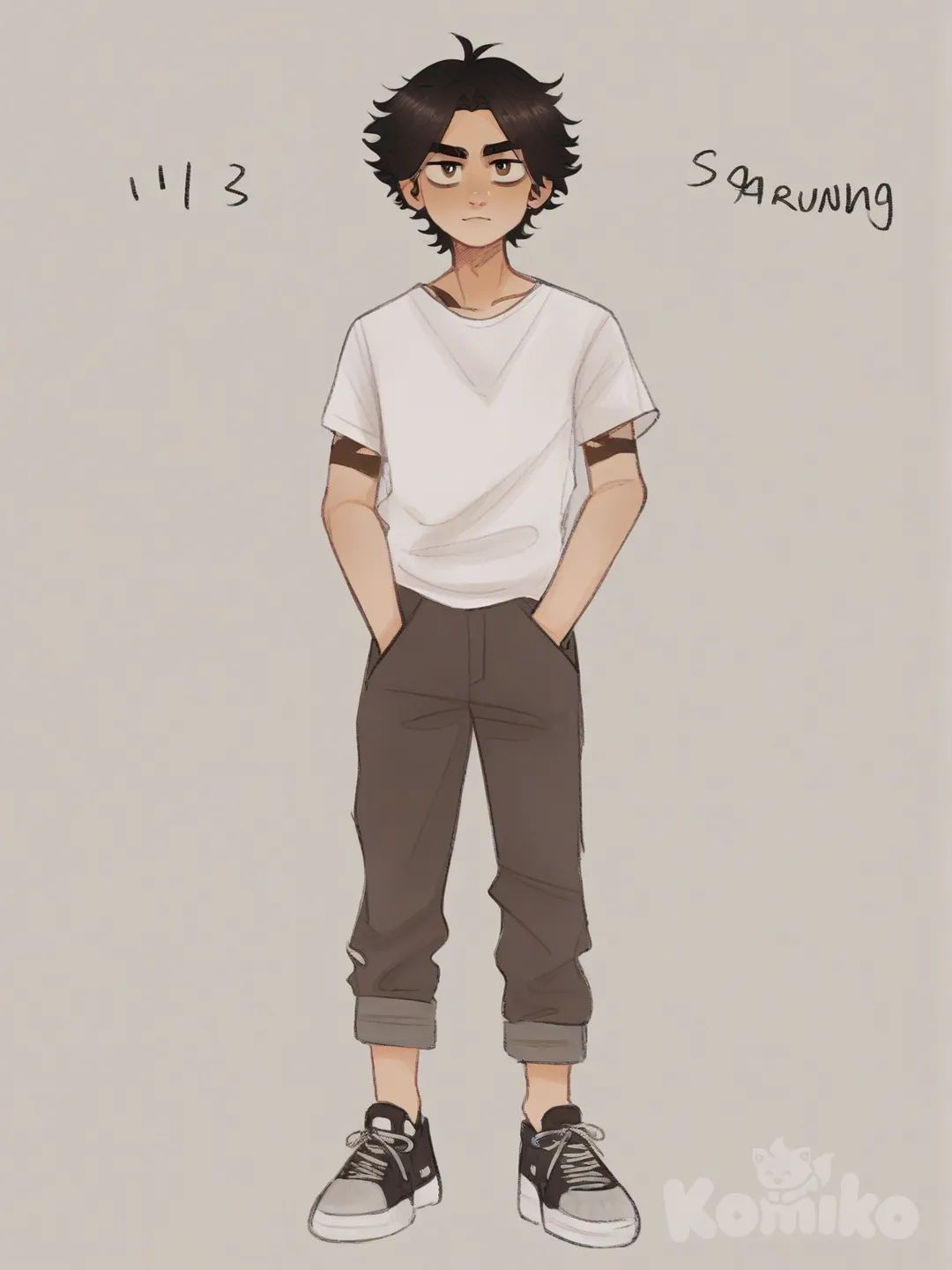 [soft-shaded-moe-style] 1boy, solo, teenager, peci, sarung, single character, full body, looking at viewer, anime style, simple background, white background