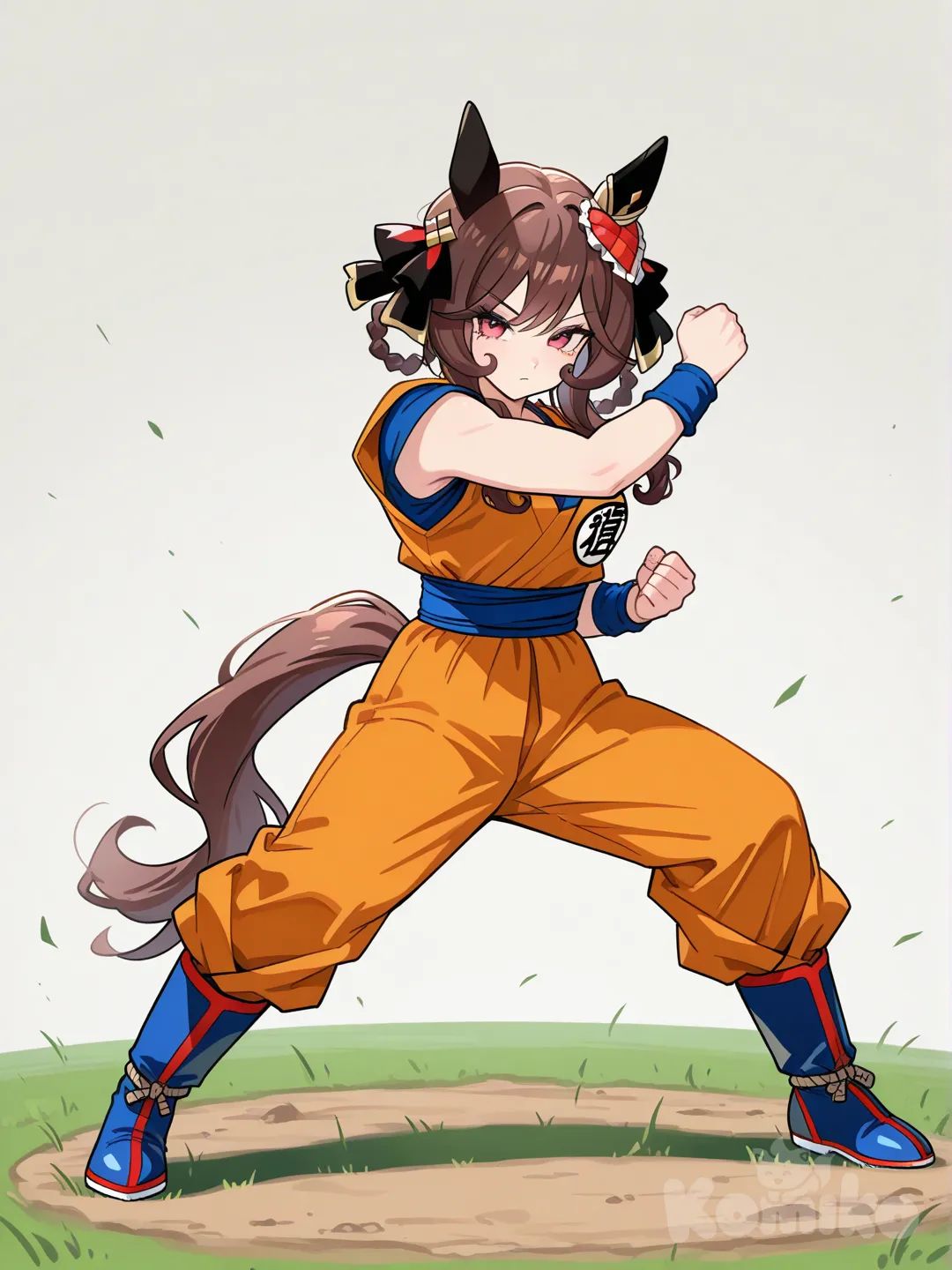 gentildonna (umamusume), son goku outfit, son goku cosplay, serious