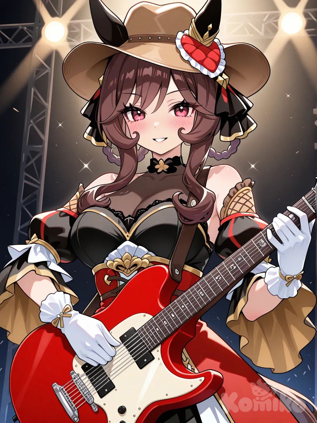 gentildonna (umamusume), guitar, play guitar, cowboy hat, sing