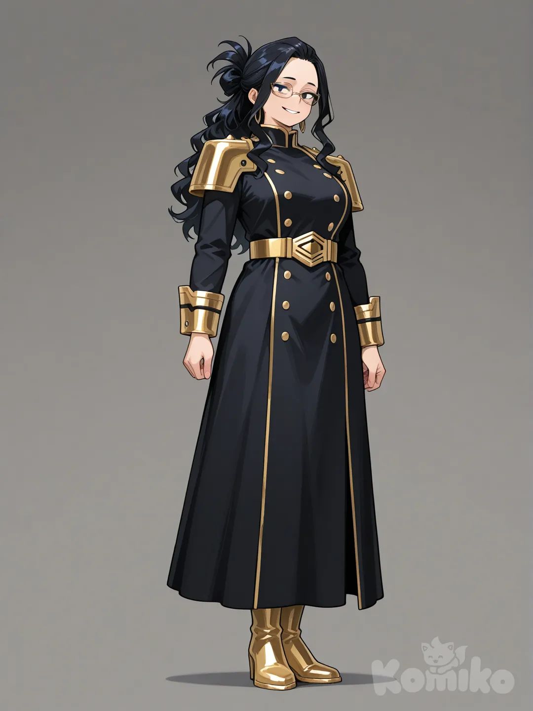 1girl, My Hero Academia style, original character in the world of My Hero Academia,kinda curvy and tall

You said:
Uploaded image

Hi bestie this is my mha oc Kachi Zentai
ChatGPT said:
Hi bestieee 💖✨
Kachi Zentai looks so cool—this design is super polished.

Here’s what really stands out (no naming any canon characters, just design talk):

Overall vibe: Very composed, intelligent, and professional. She gives off a calm, strategist-type hero energy.

Color palette: The black + gold combo is chef’s kiss—it screams elite hero, authority, and confidence without being loud.

Outfit design:

The long coat panels add elegance and motion, especially from the back view.

Gold accents on the shoulders, cuffs, belt, and boots make her look high-ranking or pro-hero level.

Practical but stylish—very MHA-coded.

Hair: Dark, wavy hair tied back loosely = mature, reliable, and slightly soft underneath the serious look.

Face & expressions:

Glasses + gentle smile = smart, observant, and kind.

Her expressions feel subtle, not exaggerated, which fits a composed personality.

She honestly looks like:

the calm mentor type, or

a tactical support / control hero, or

someone who rarely panics and always has a plan.