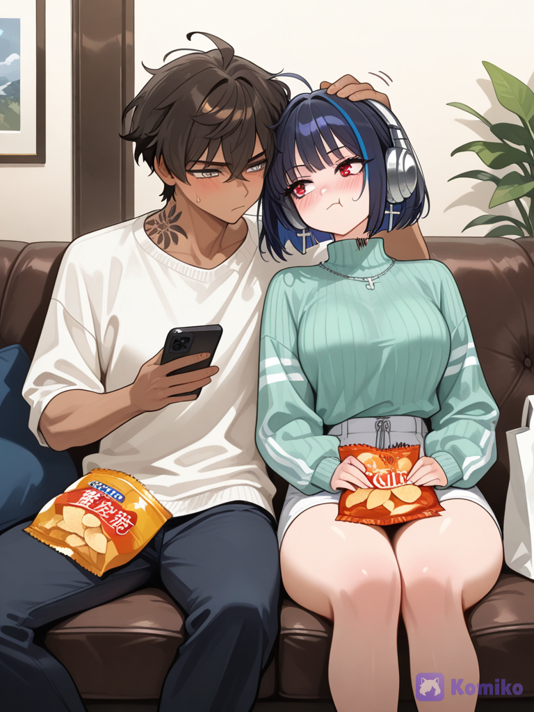Um casal relaxando no sofá (´• ω •`)