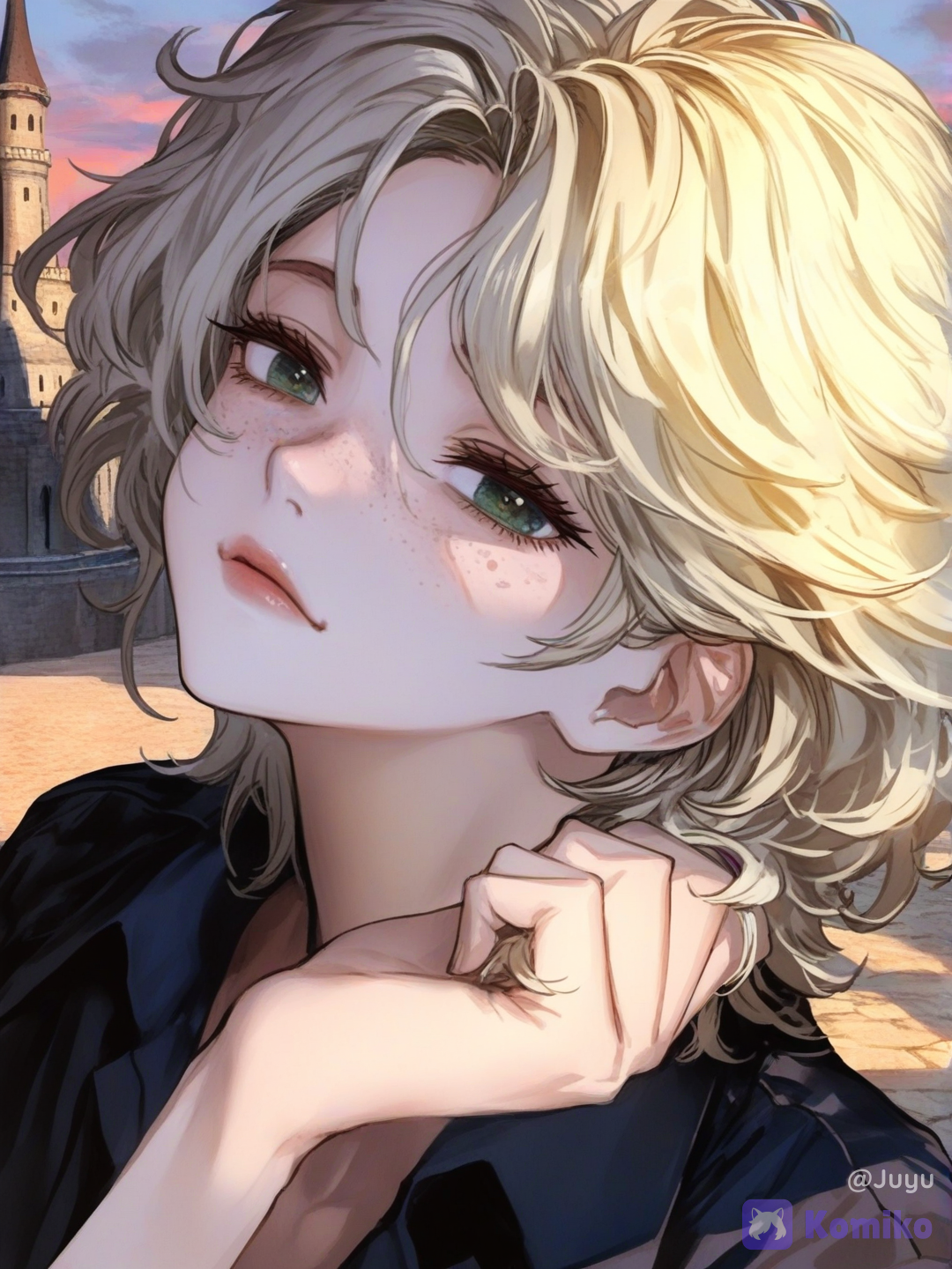 Sunset holding my hair