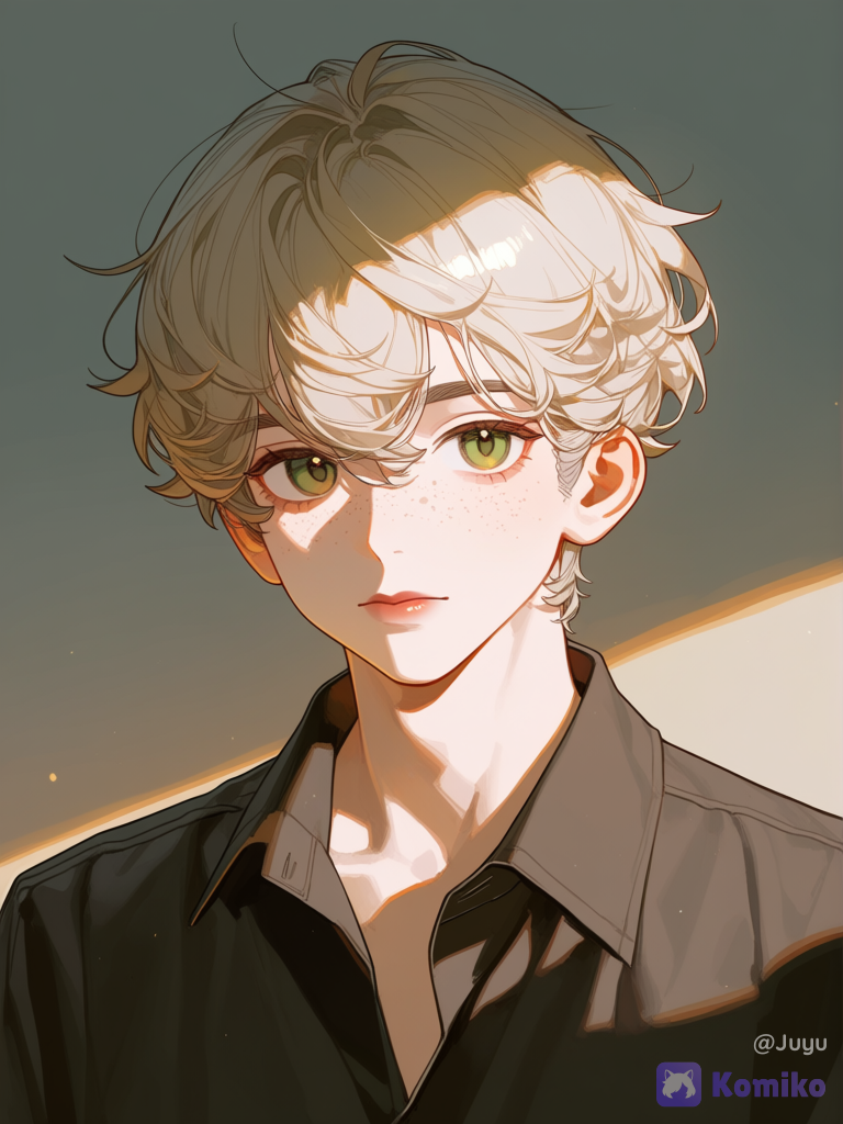 Green eyes and a black shirt