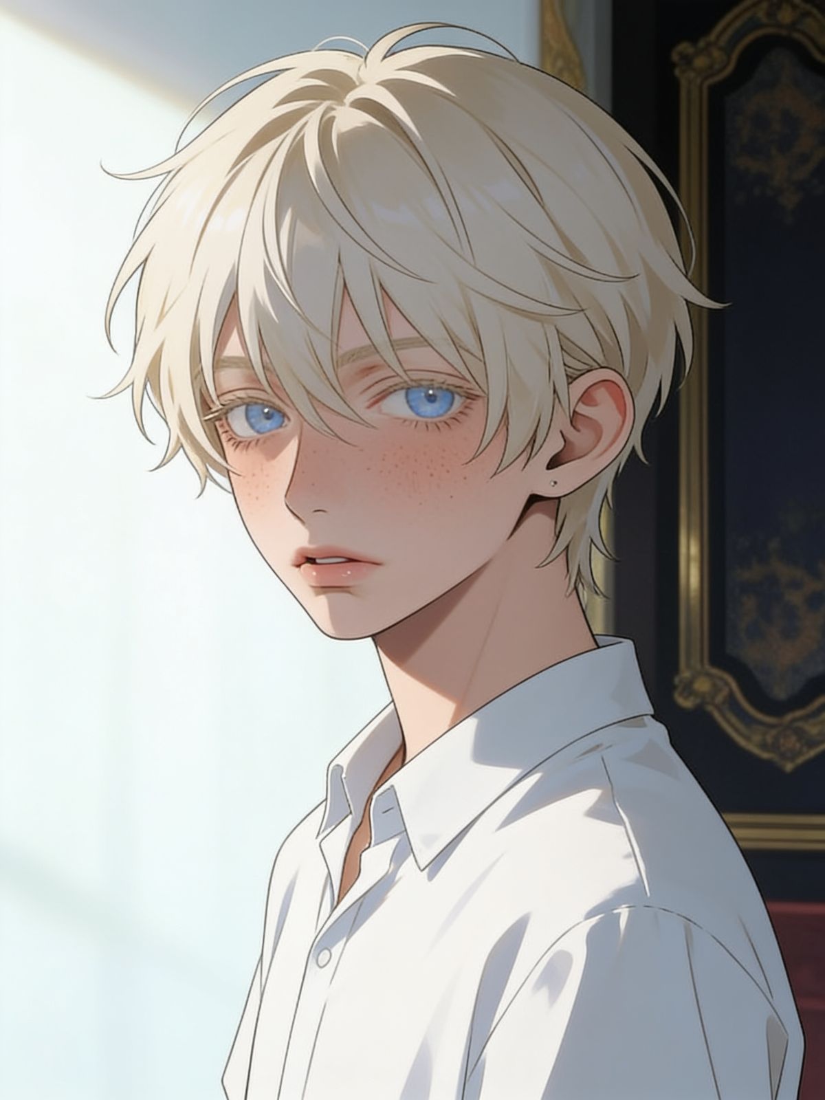 Freckles and blue eyes