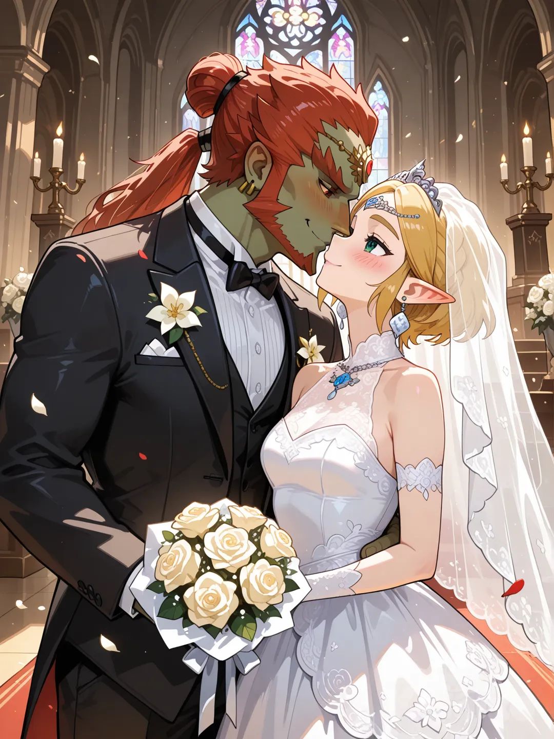Ganondorf and Zelda wedding as they kiss each other