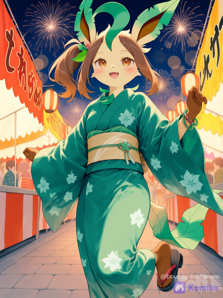 草伊布擬人化去看花火大會