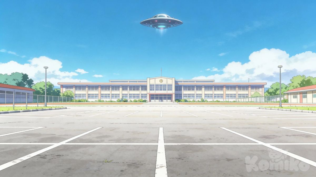 Alien space ship over school