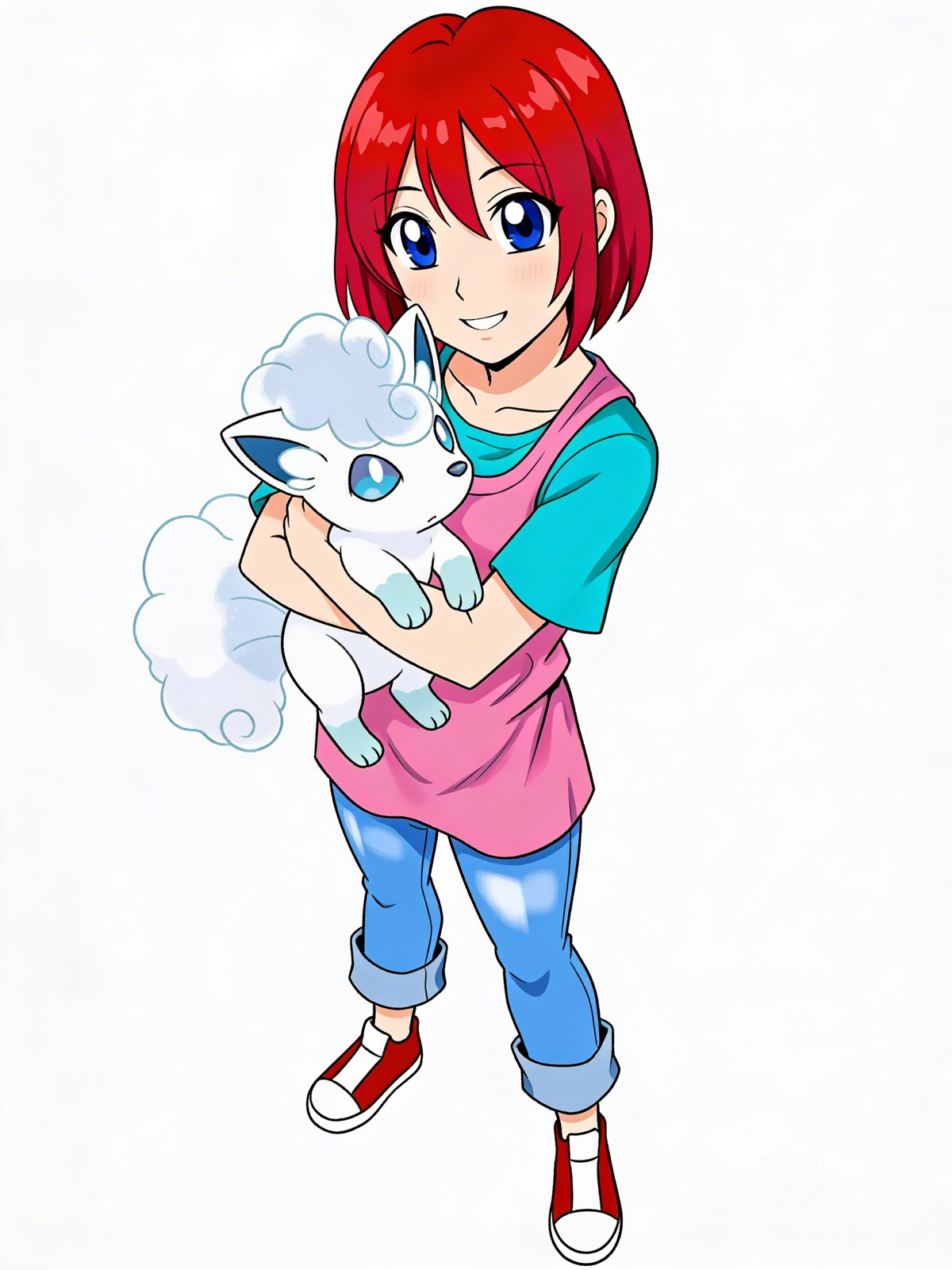 Beth holding an Alolan vulpix