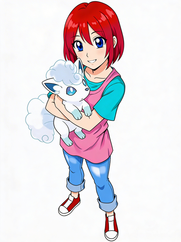 Beth holding an Alolan vulpix