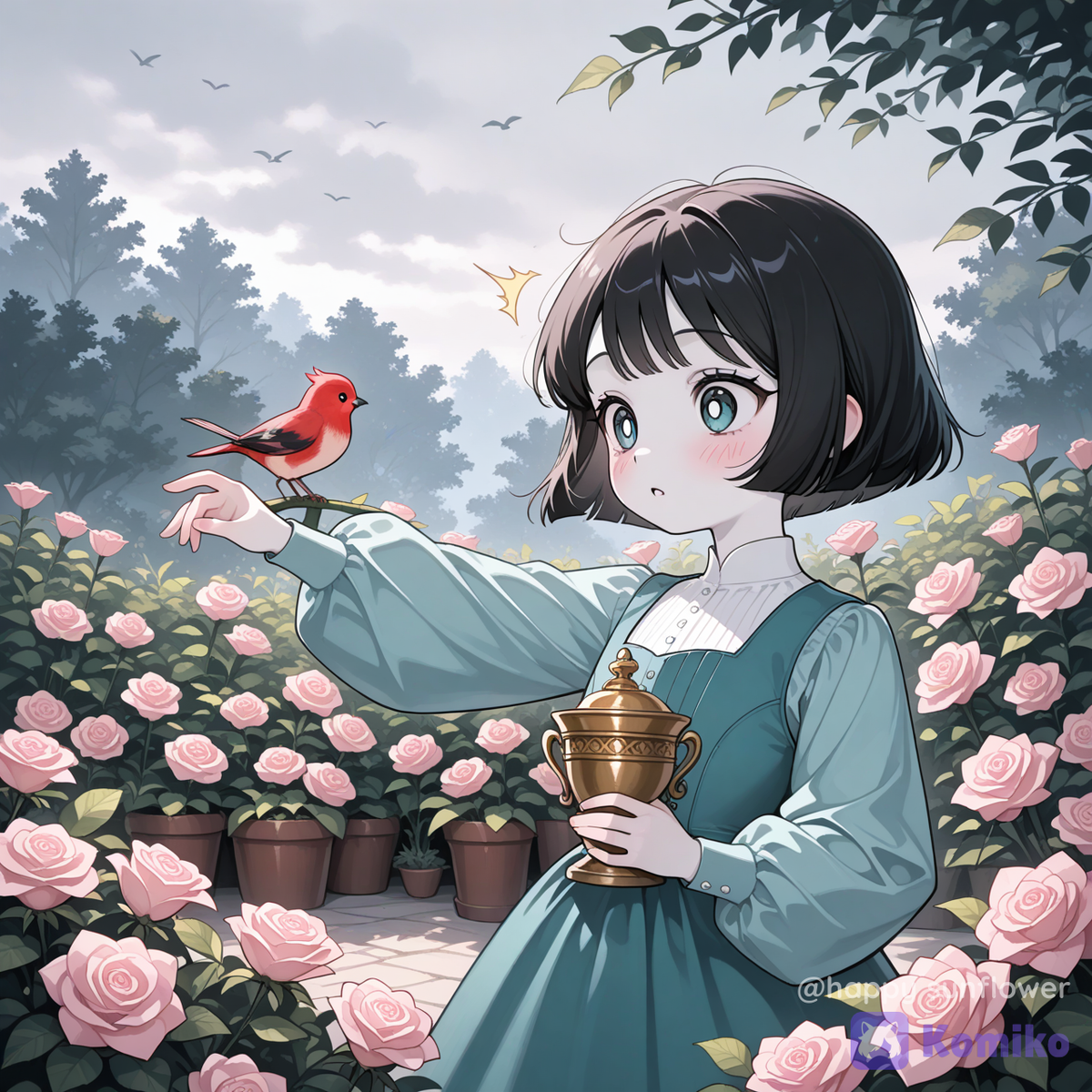 Girl holding a bird 