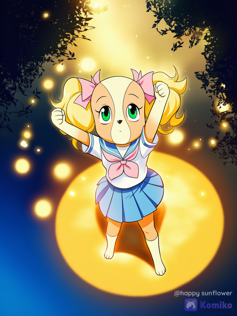 Sparkle looking aup at some fire flies