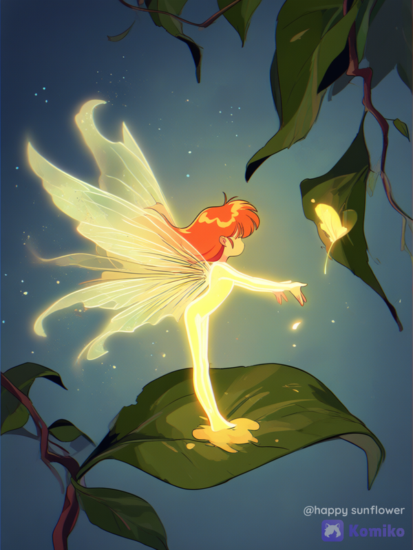 Fairy turning leaves to warm colors