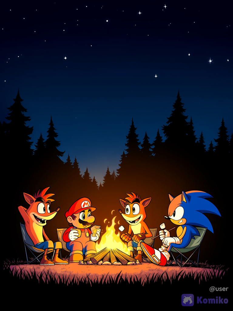 Mario, Sonic y Crash de campamento