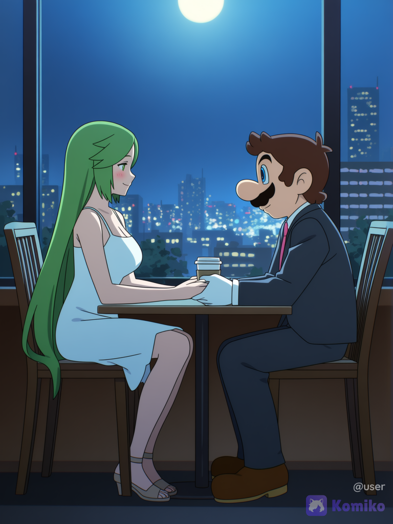 Mario x Palutena. cita en cafeteria