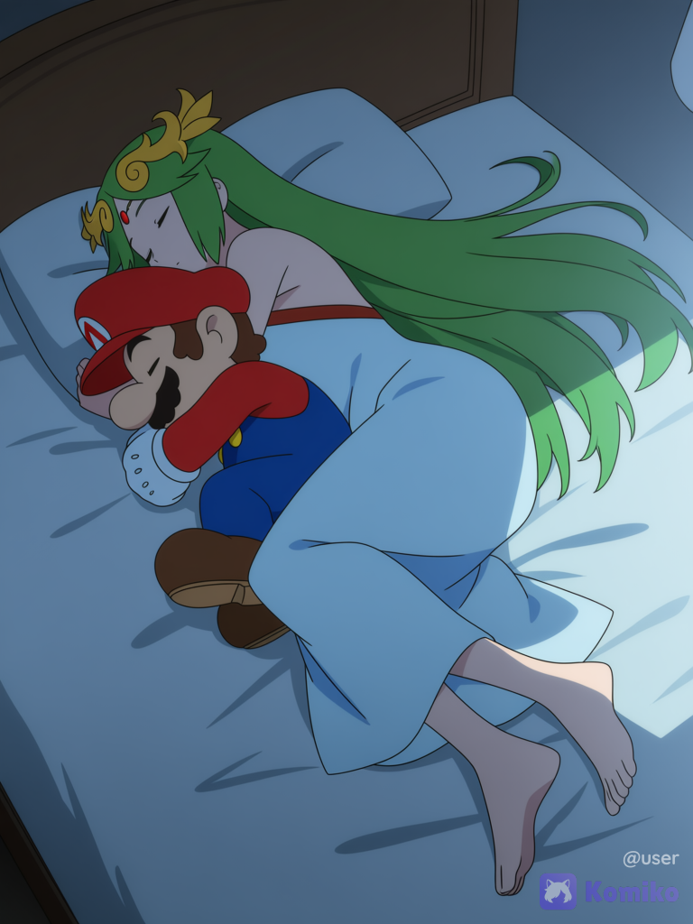 Mario y Palutena durmiendo