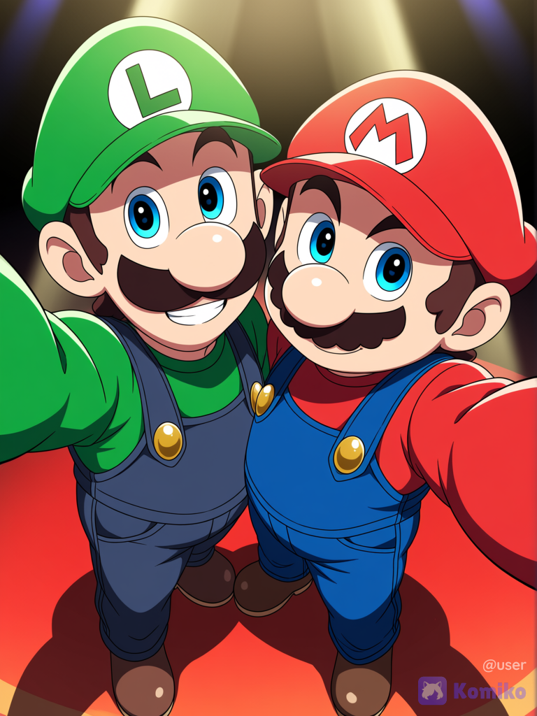 Mario y Luigi tomandose una selfie