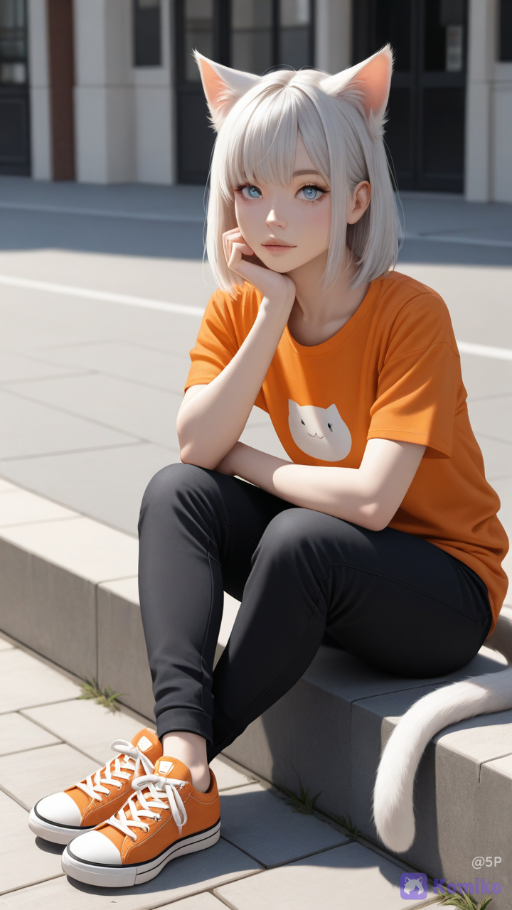 A girl with cat ears and 