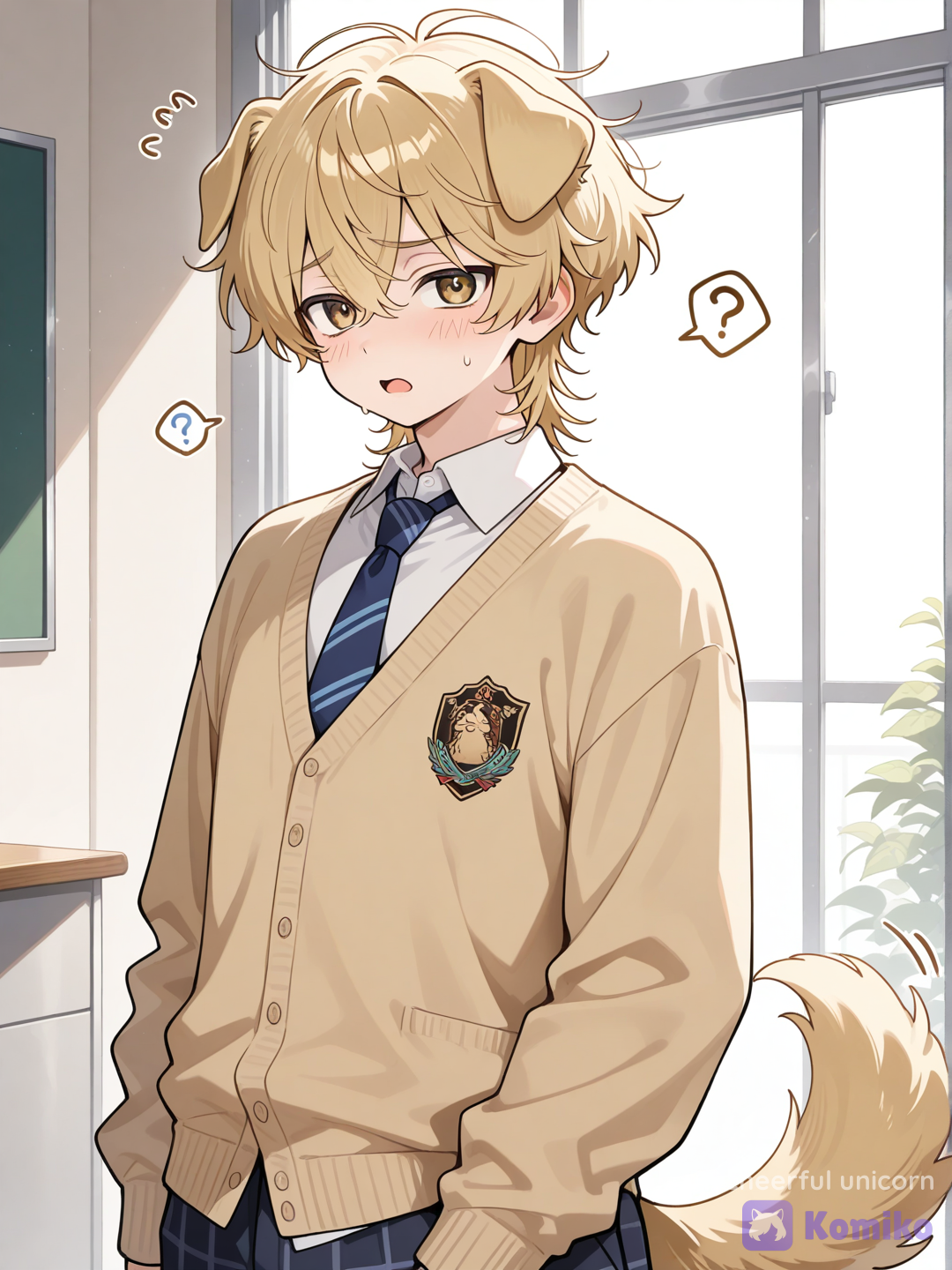 confused golden retriever boy