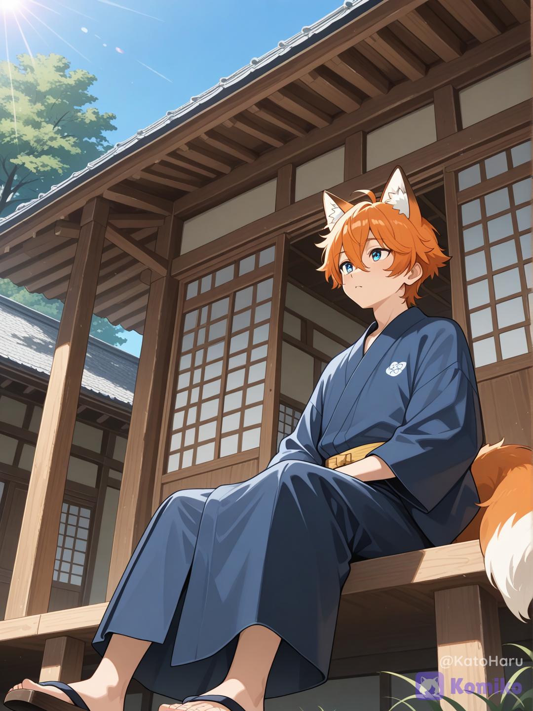 Fox Boy on the Old Porch