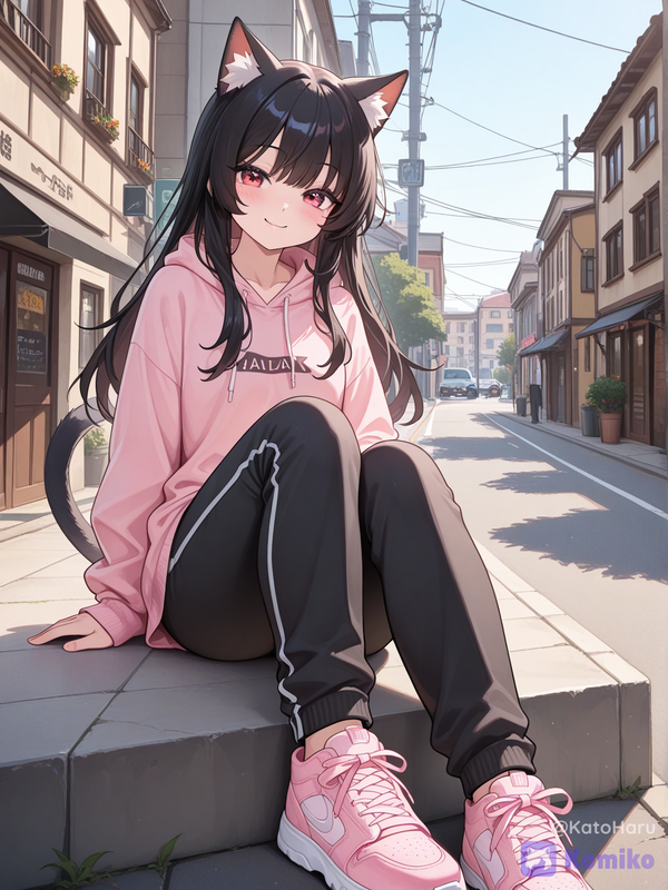 Cute cat girl in the sun.