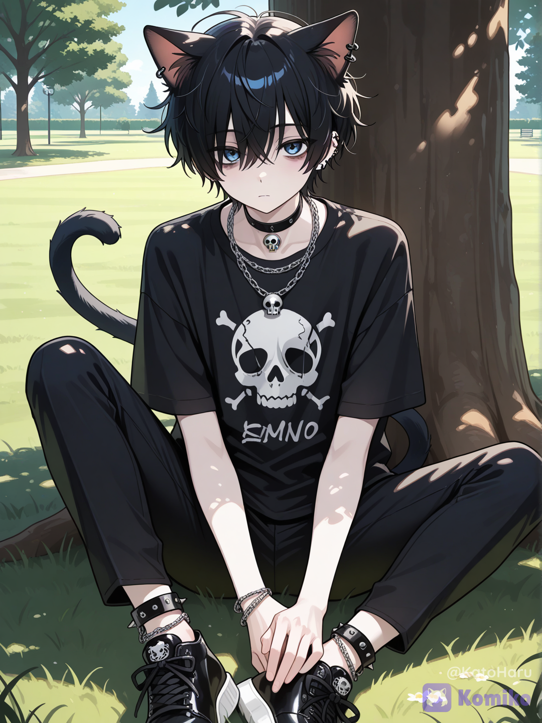 Kuro hides from the heat.
