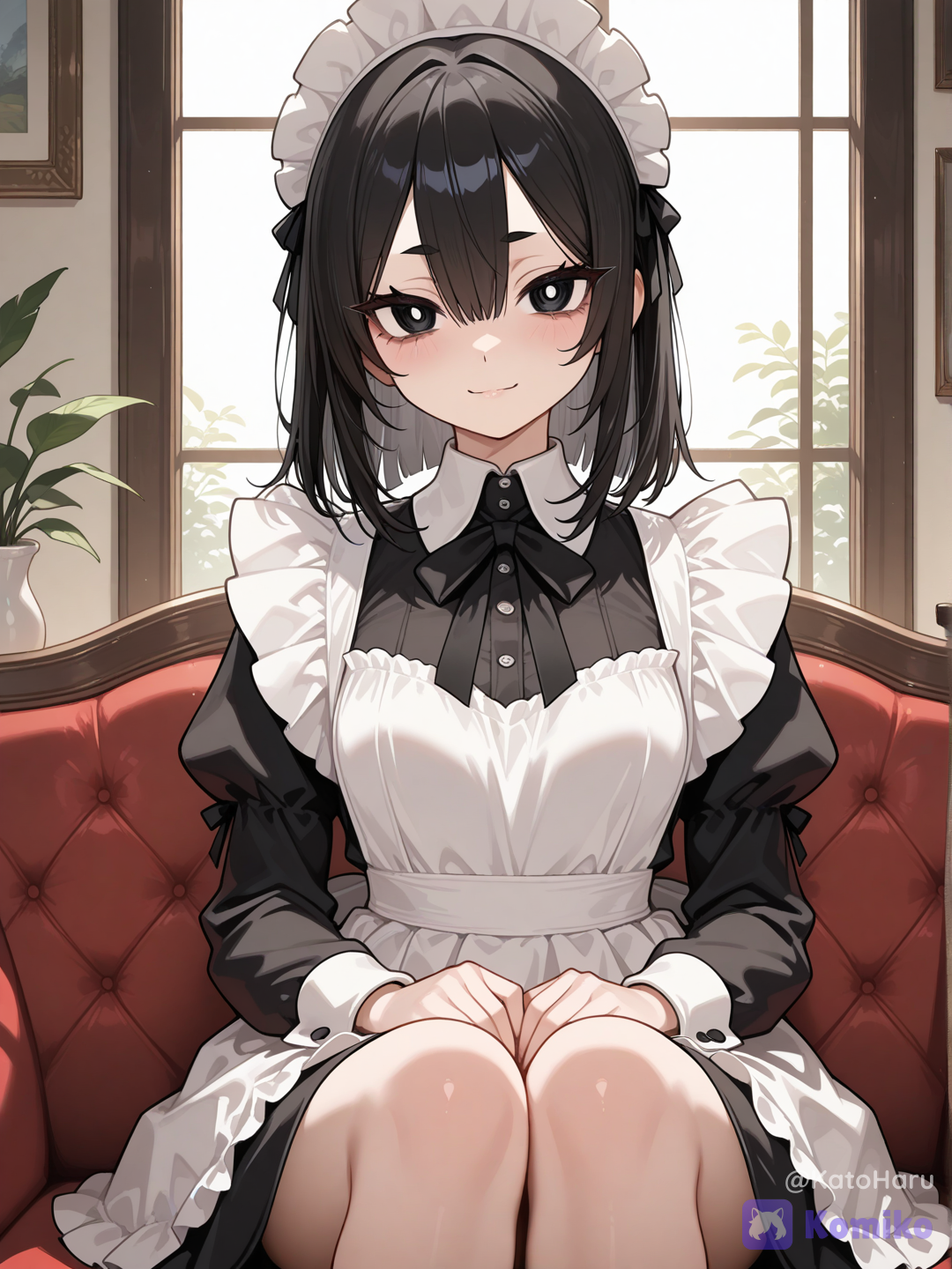Haru female version in a maid costume.