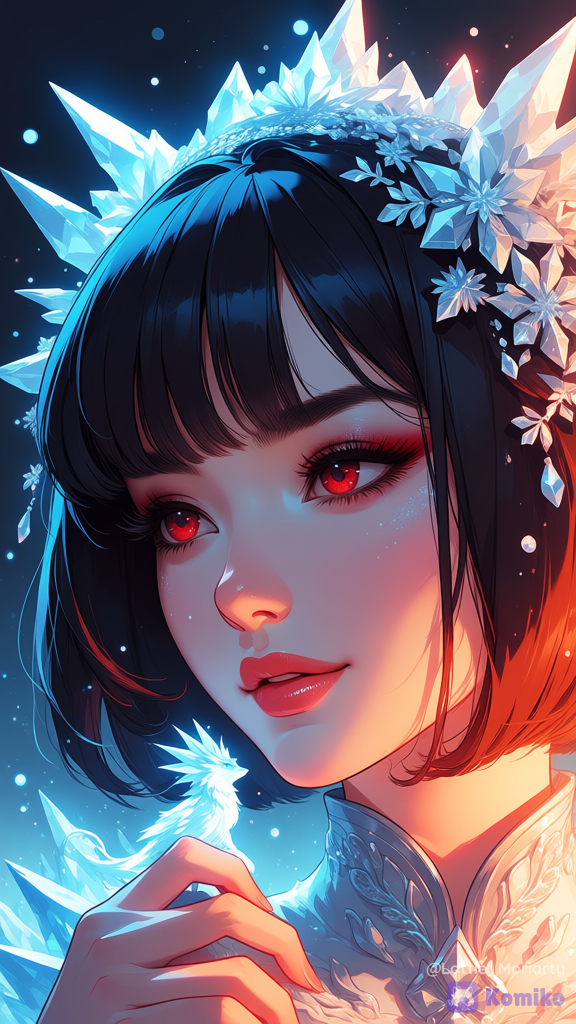 Ice beauty with red eyes