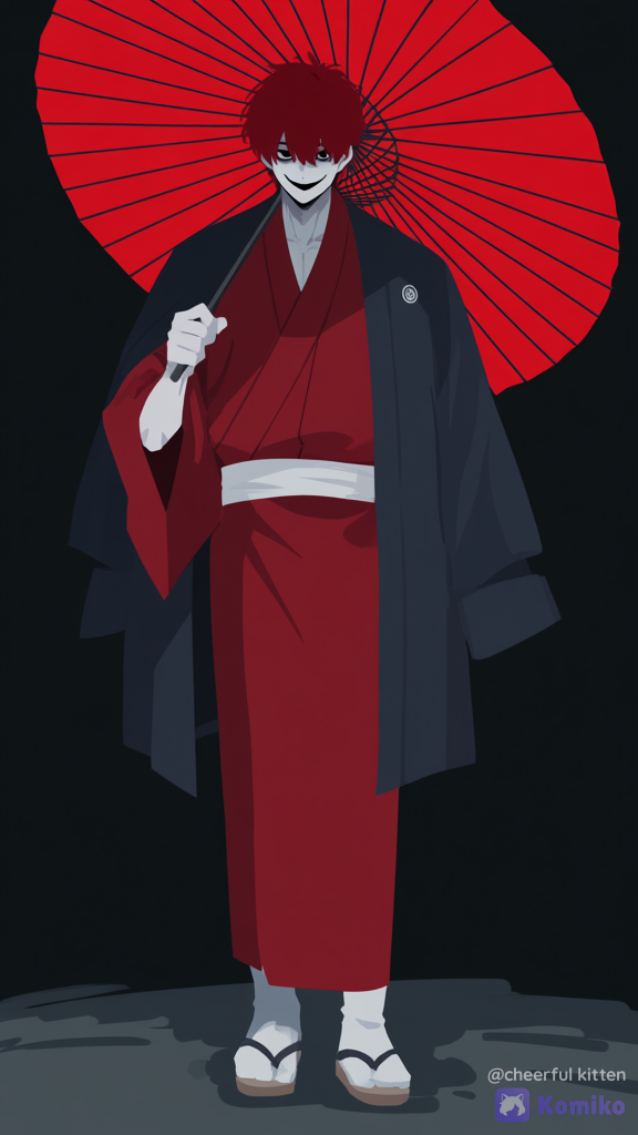 赤い傘の男（和風)