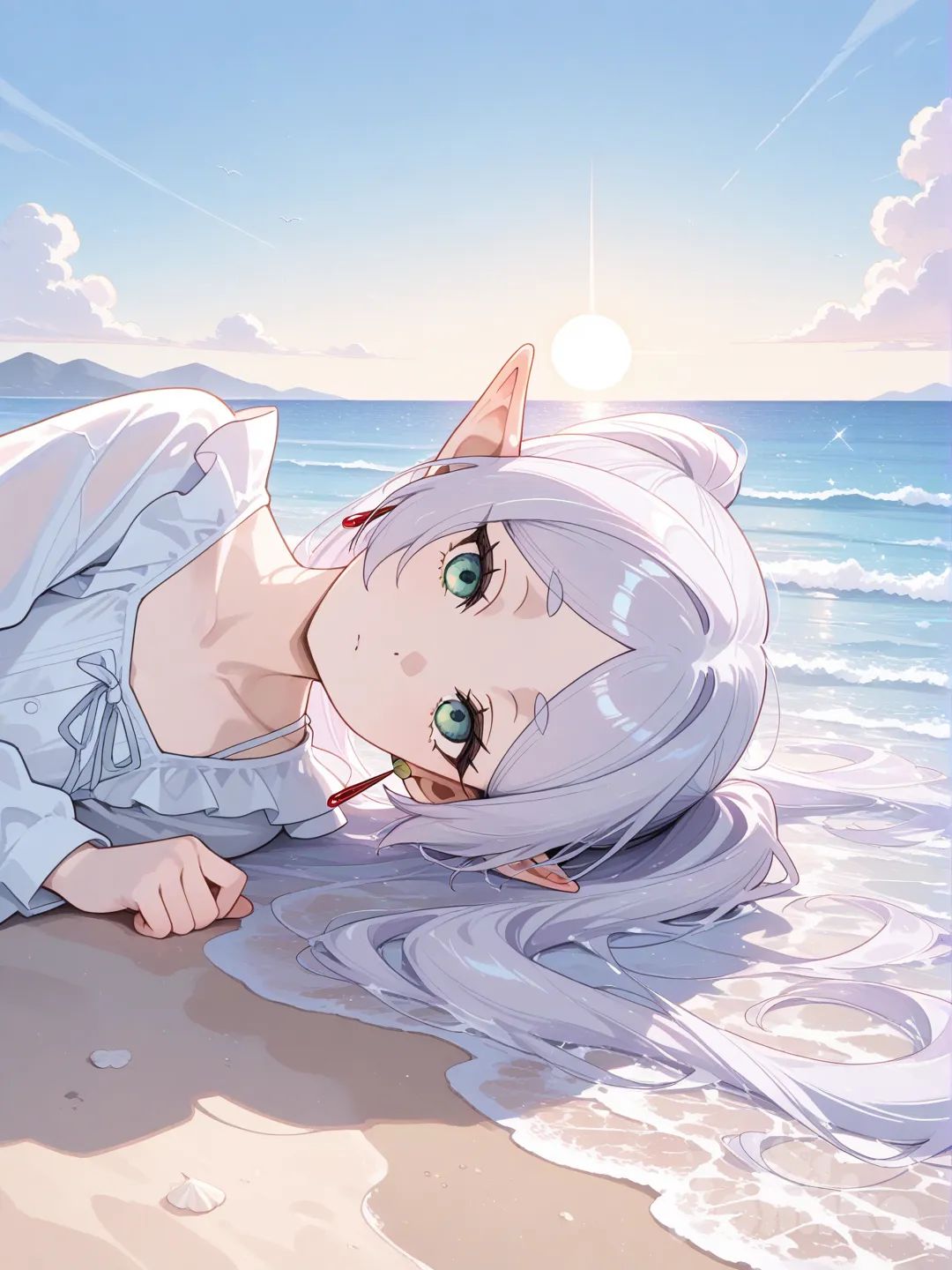 Laying down on a beach