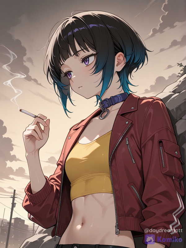 Mizuki enjoys a cigarette