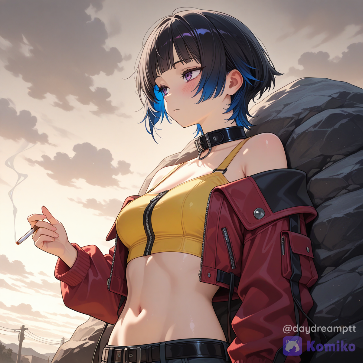 Mizuki enjoys a cigarette