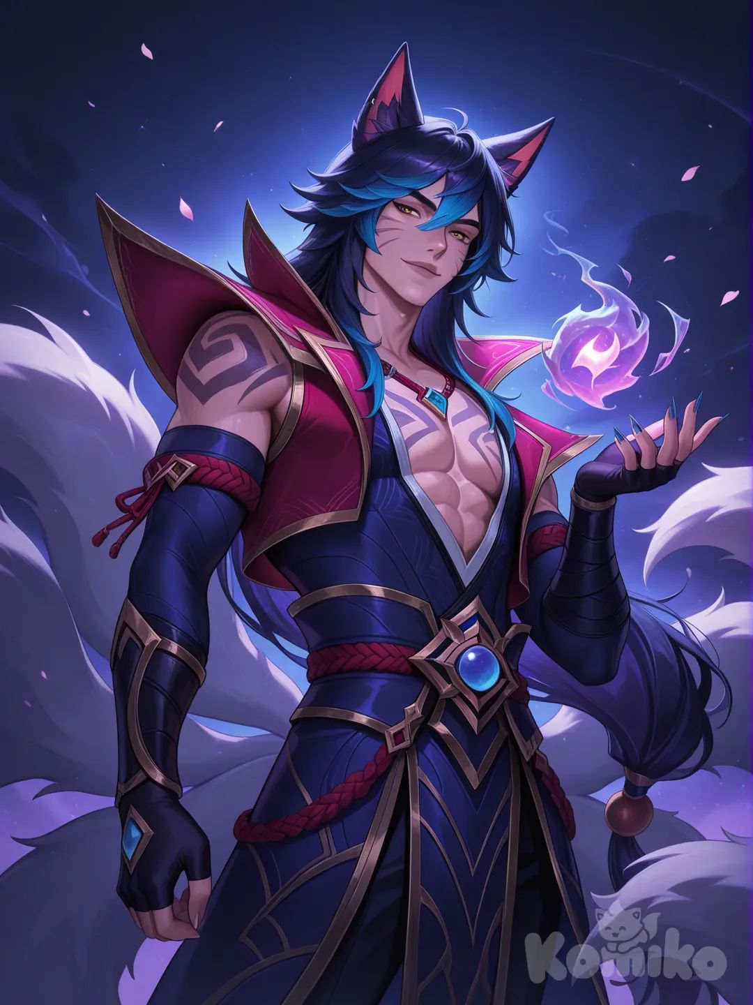 fox ears, fox tail, fox boy, @Ahri_(League_Of_Legends), @Wolf_(League_Of_Legends), @Sett_(League_Of_Legends)