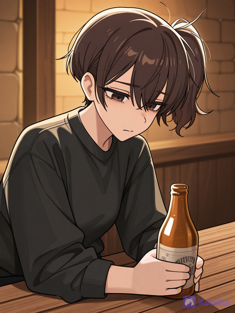 Грустная с пивком 🍺 (´-ω-`)