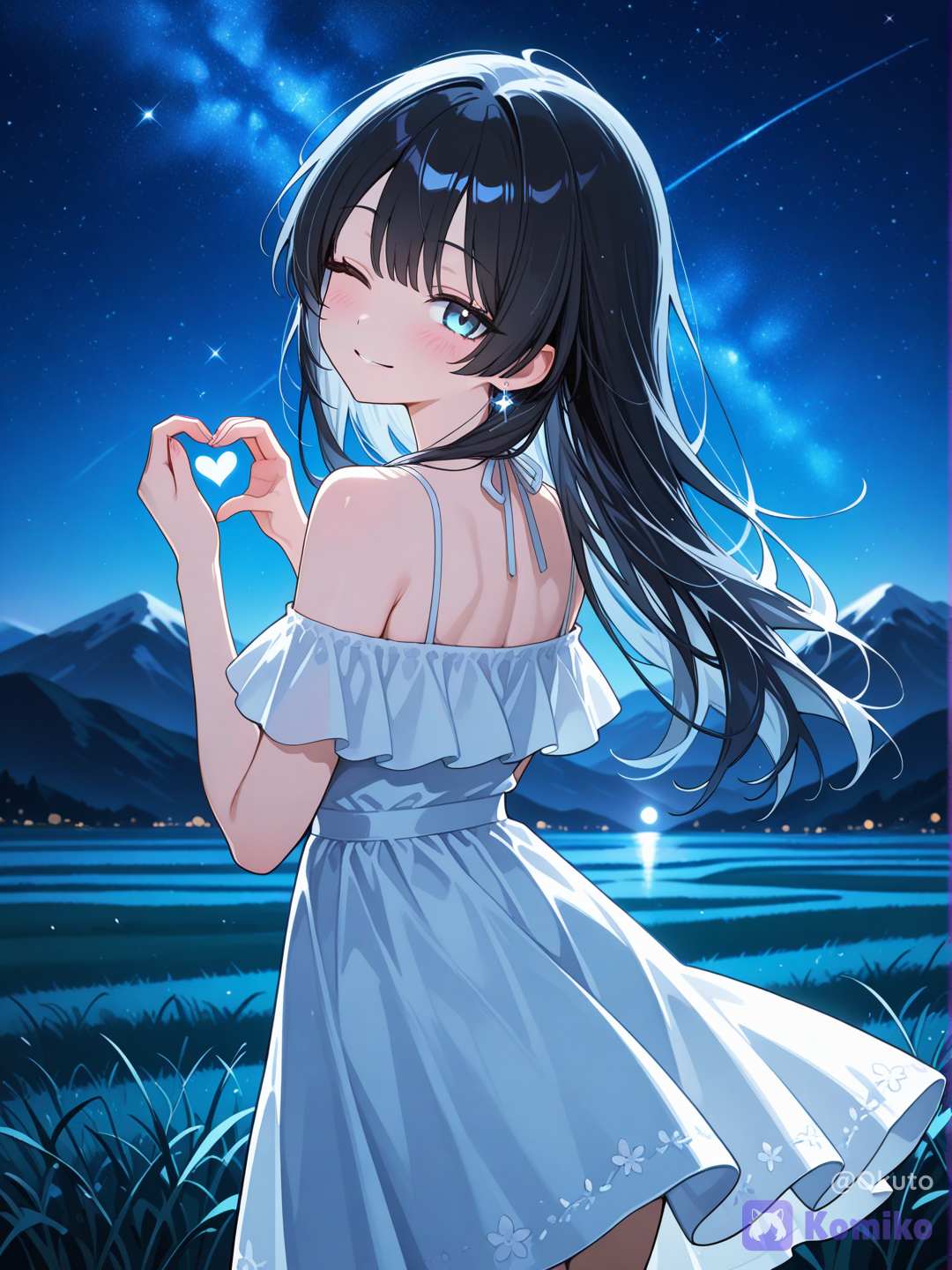 under starry sky at night