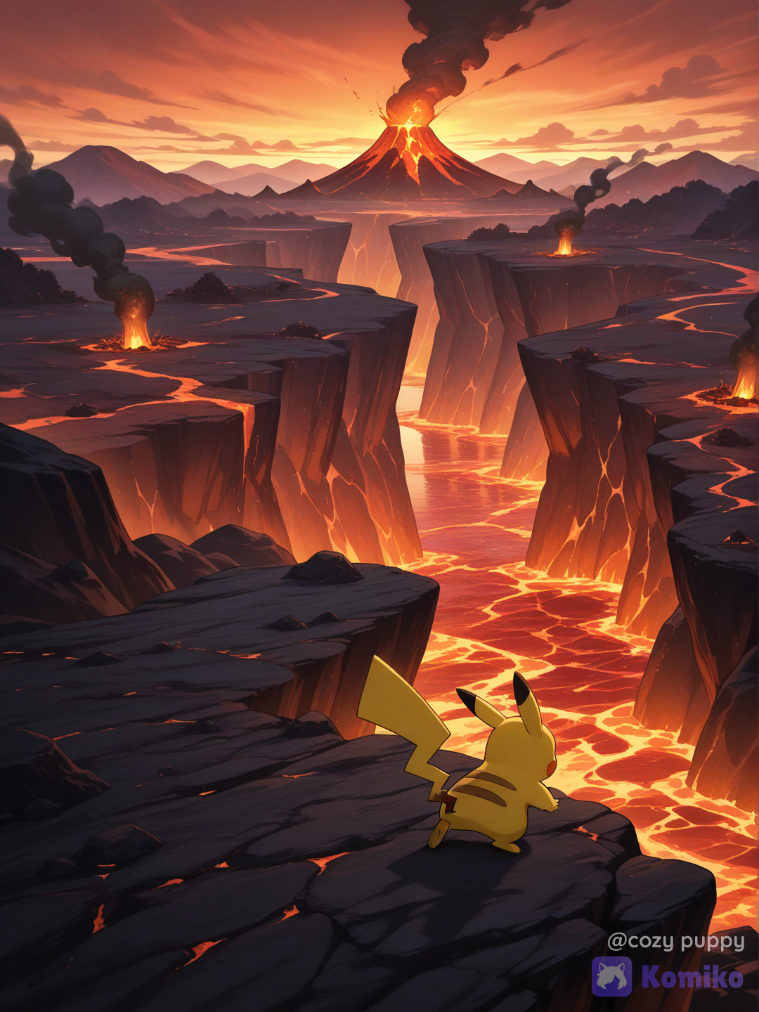 Pikachu en el territorio de lava