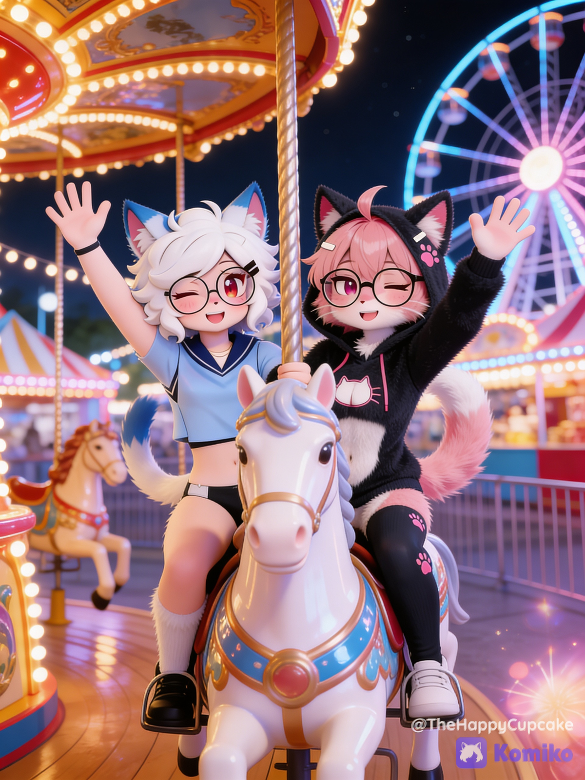 Finn & Winky Carousel Waves! 🎠😺
