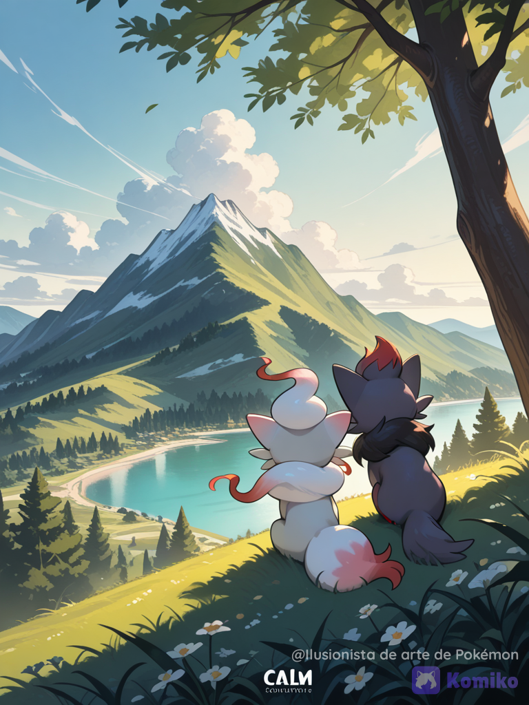 Zorua y su pareja Hisuian Zorua viendo el paisaje