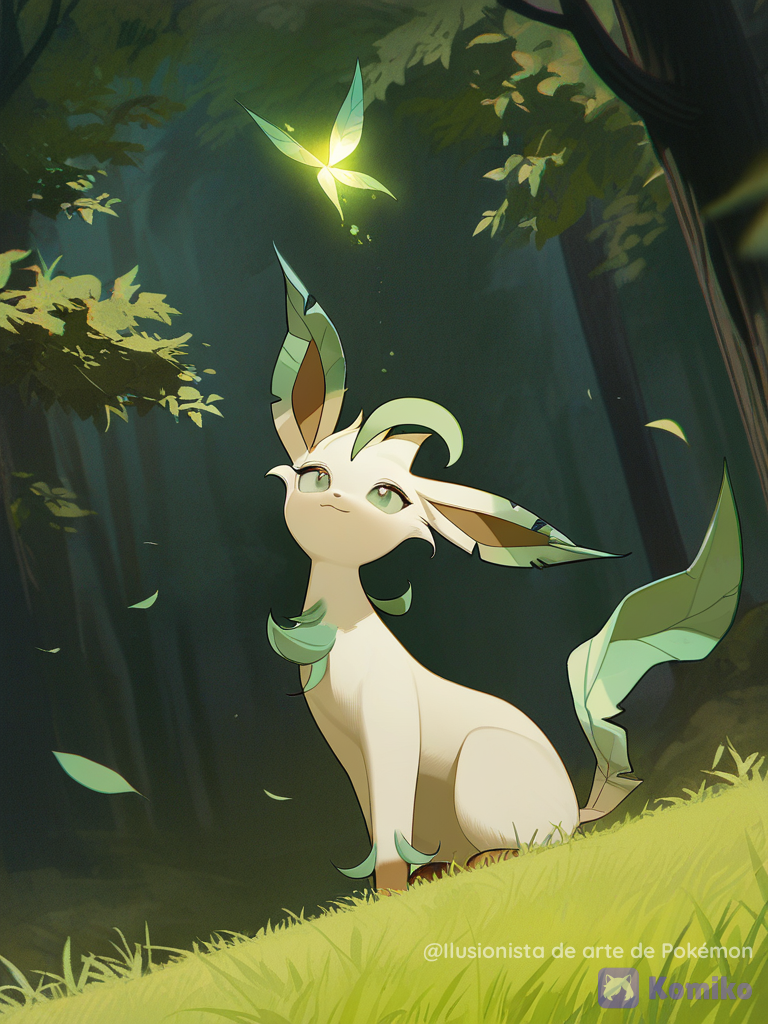 Leafeon tranquila en un bosque