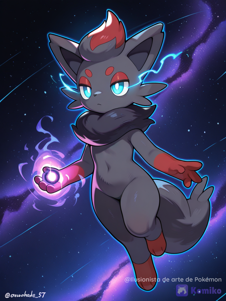 Zorua en el espacio a punto de crear un agujero negro