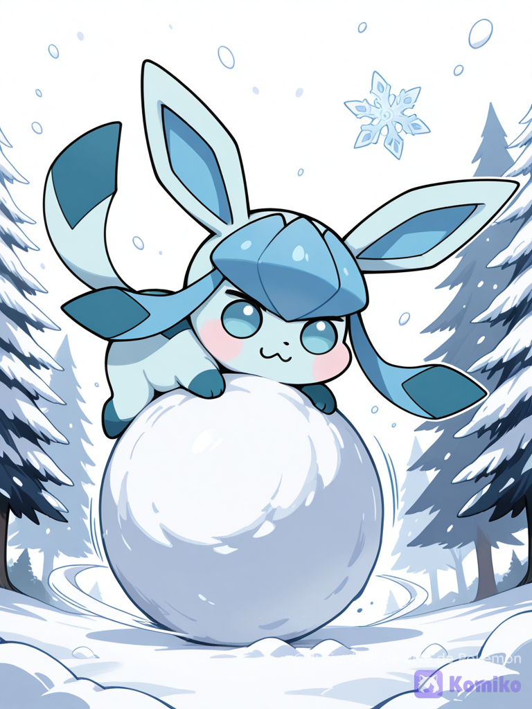 Glaceon chibi con una bola de nieve
