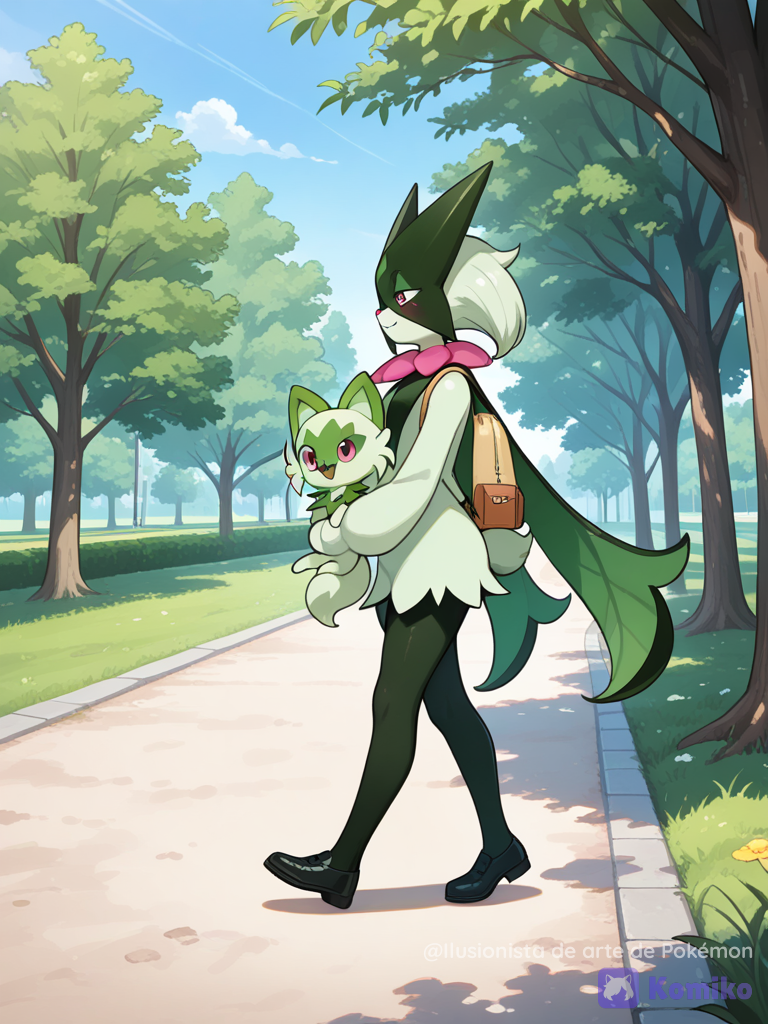 Meowscarada con su hija Sprigatito