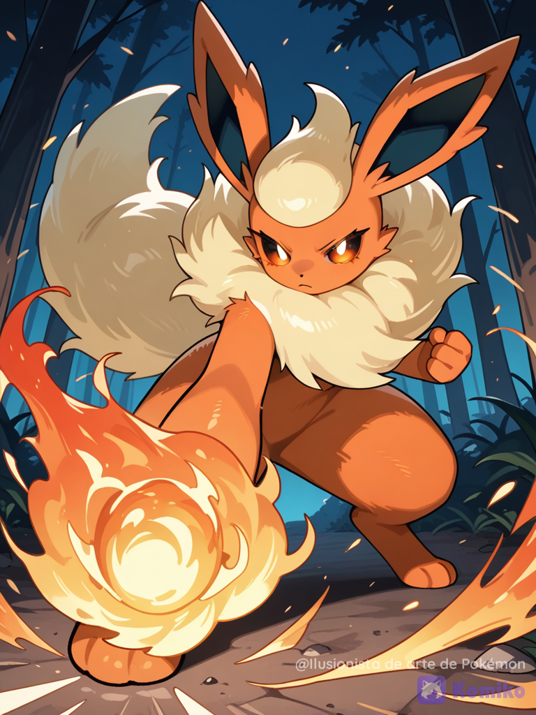 Flareon usando su habilidad de fuego