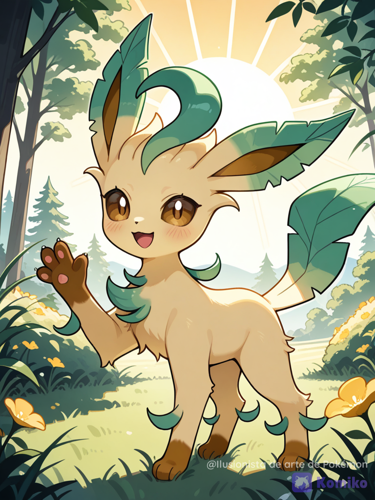 Leafeon saludando