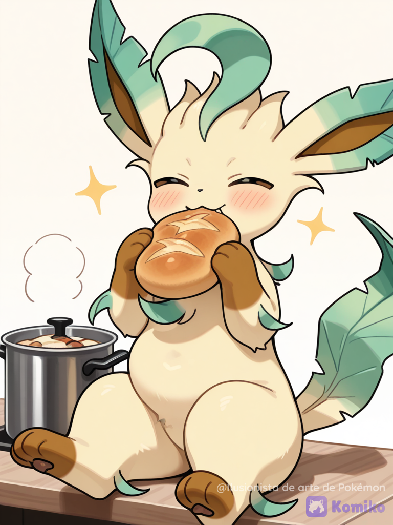 Leafeon comiendo pan