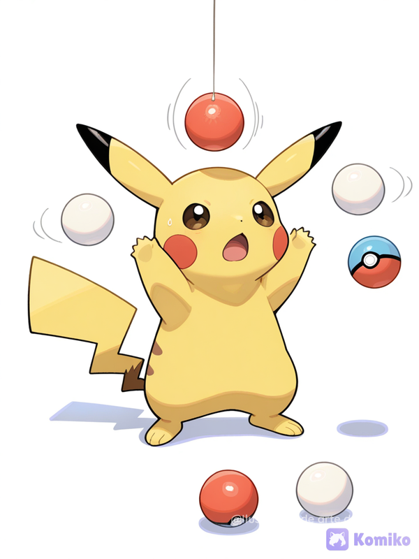 Pikachu jugando con pelotas