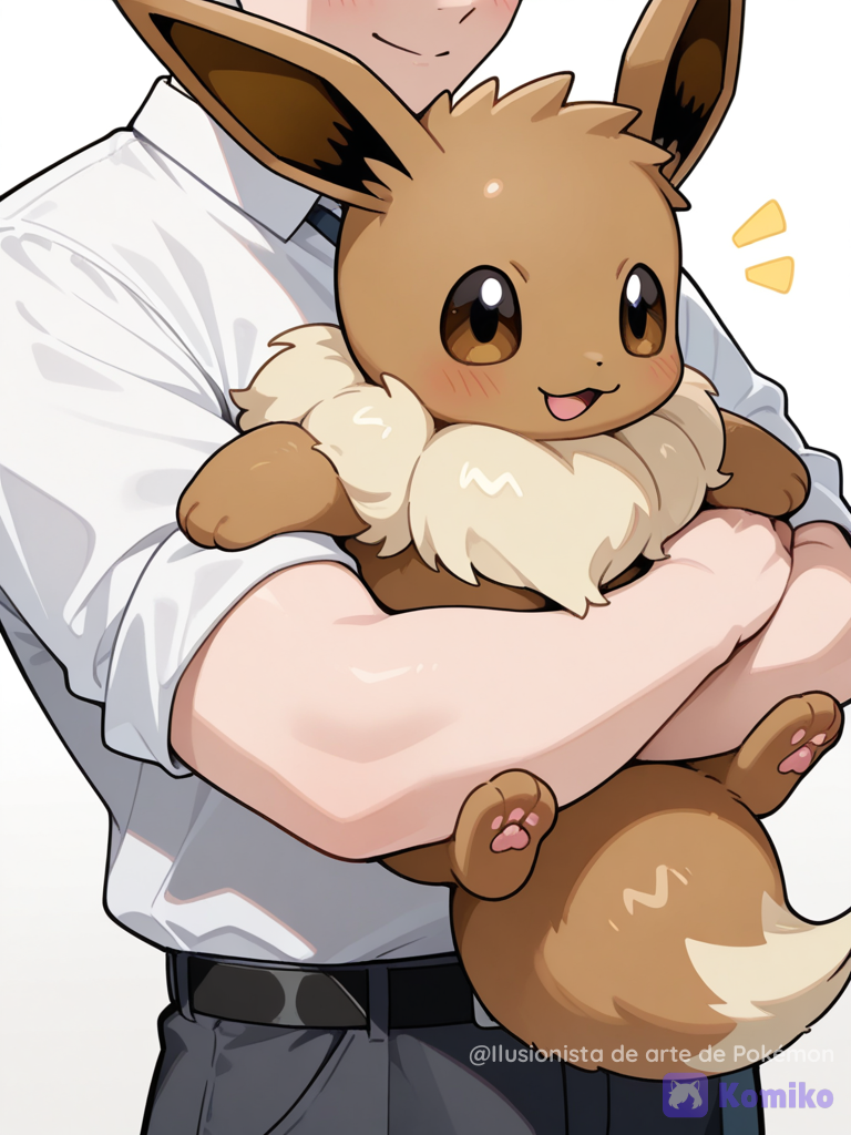 Eevee sostenido por su entrenador