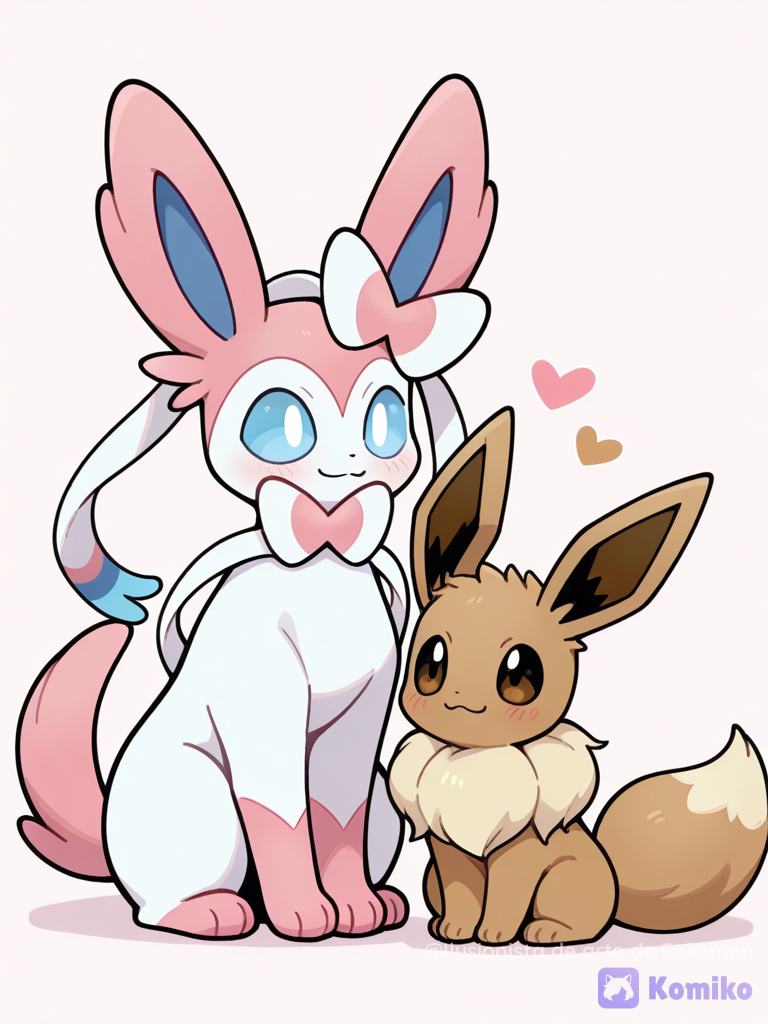 Sylveon posando con Eevee