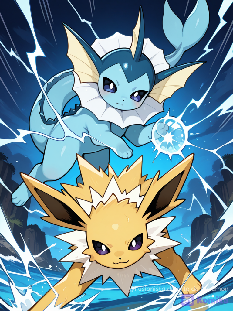 Jolteon y vaporeon usando sus poderes