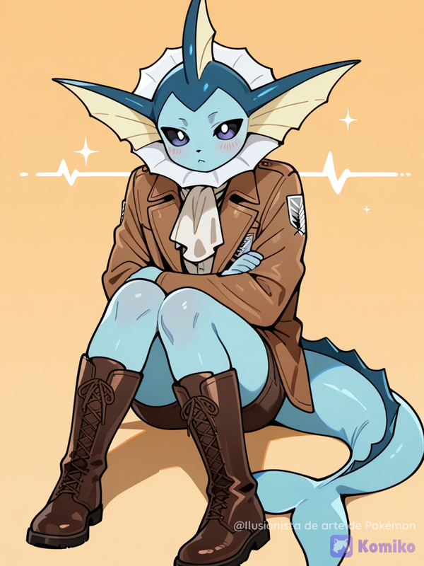 Vaporeon usando la ropa de attack of Titán