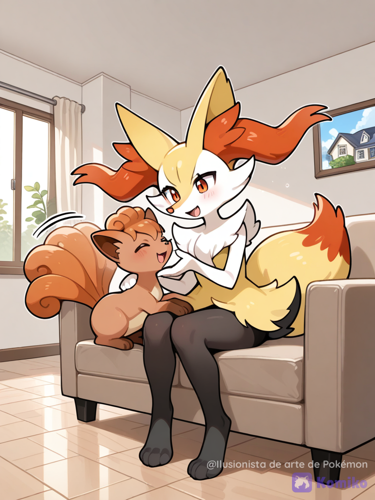 Vulpix jugando con Braixen